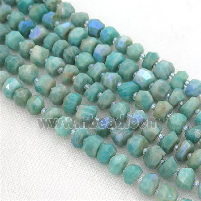green Amazonite Beads, faceted rondelle, electroplated
