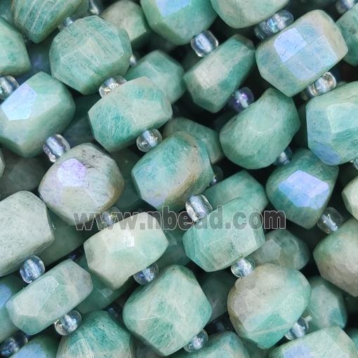 electroplated Amazonite Beads, green, faceted rondelle, B-grade