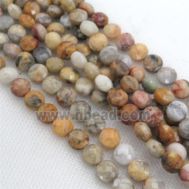 yellow Crazy Agate Beads, faceted circle