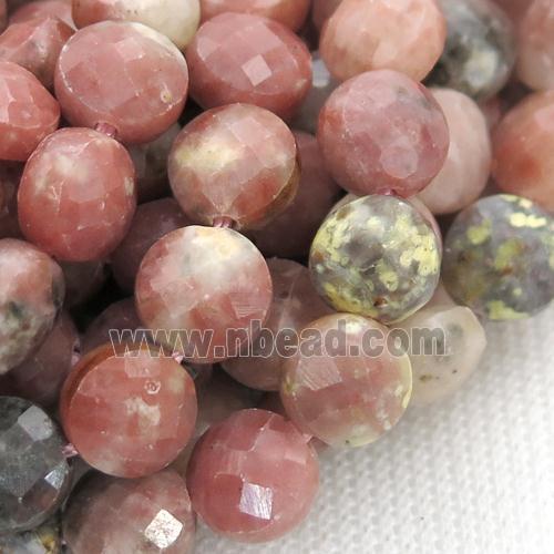pink plum blossom Jasper beads, faceted circle