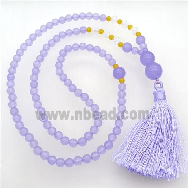 lavender Malaysia Jade Necklaces with tassel