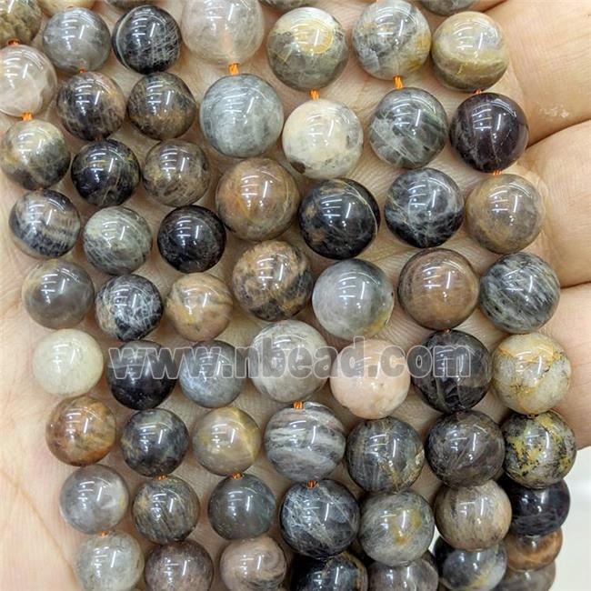 Natural Black Sunstone Beads Smooth Round
