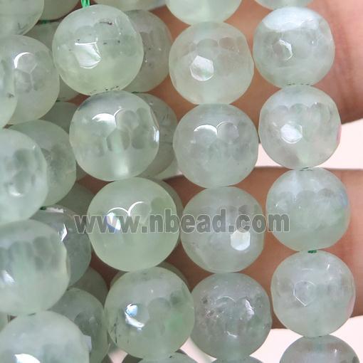 faceted round green prehnite beads, matte