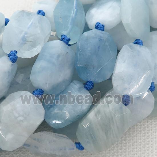 blue Aquamarine Beads, faceted rectangle