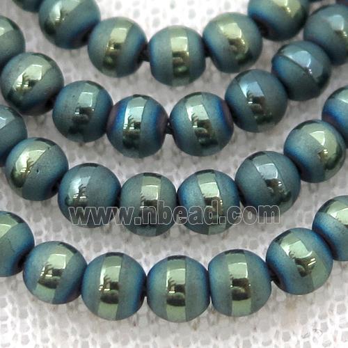 round Hematite Beads with line, matte, green electroplated