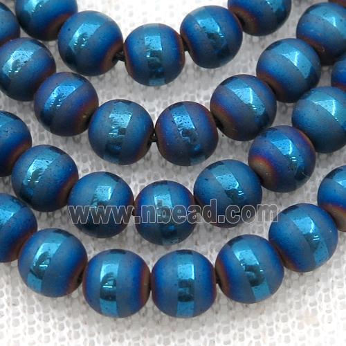 round Hematite Beads with line, matte, blue electroplated