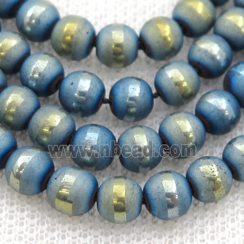 round teal Hematite Beads with line, matte