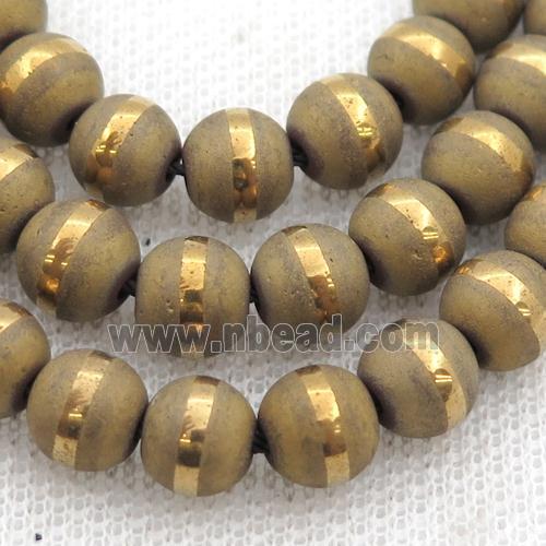 round Hematite Beads with line, matte, gold electroplated