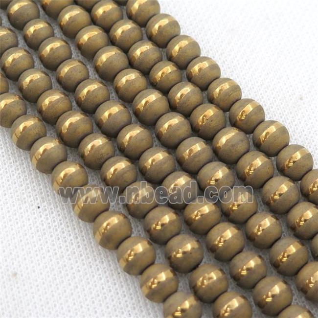 round Hematite Beads with line, matte, gold electroplated