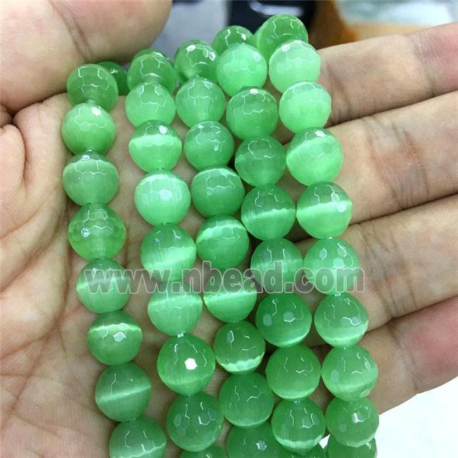 faceted round green Cat Eye Stone Beads