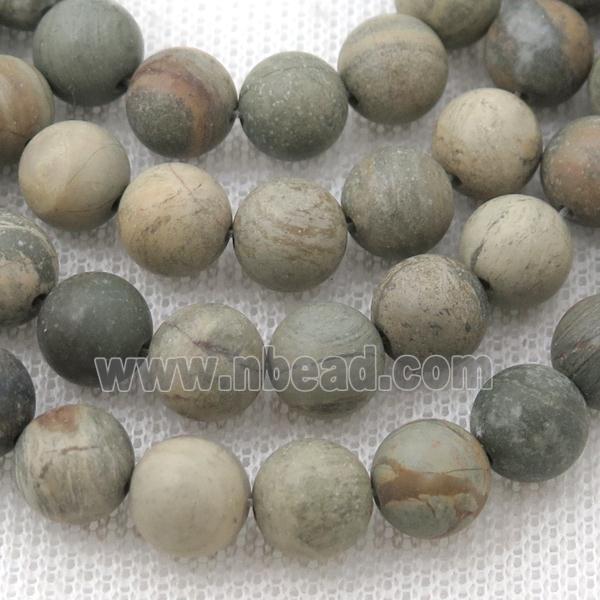 round Silver Leaf Jasper Beads, matte