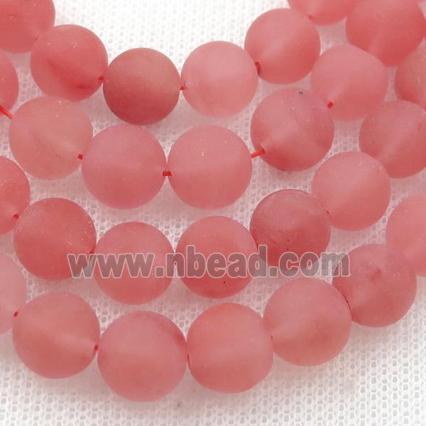 round pink watermelon Quartz beads, matte