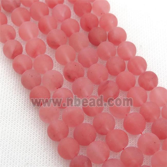 round pink watermelon Quartz beads, matte