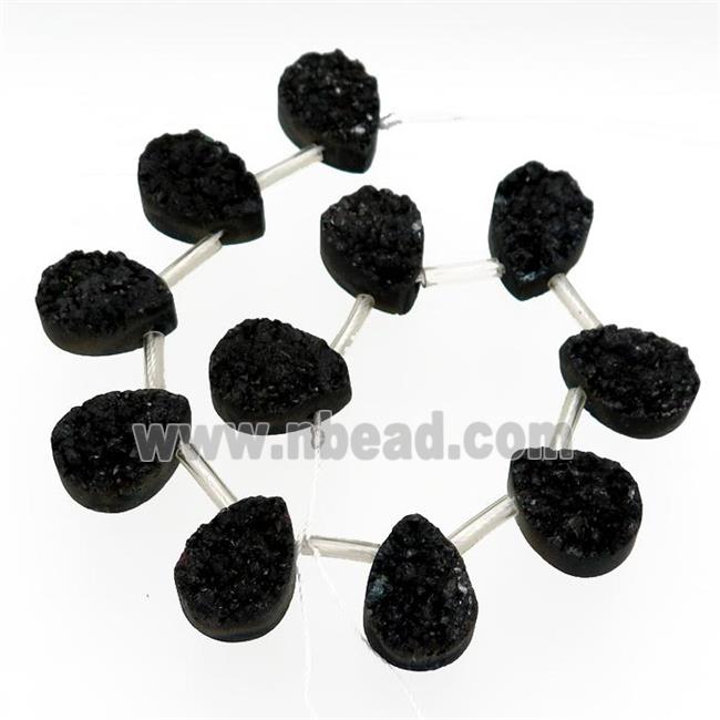 black Agate Druzy teardrop beads