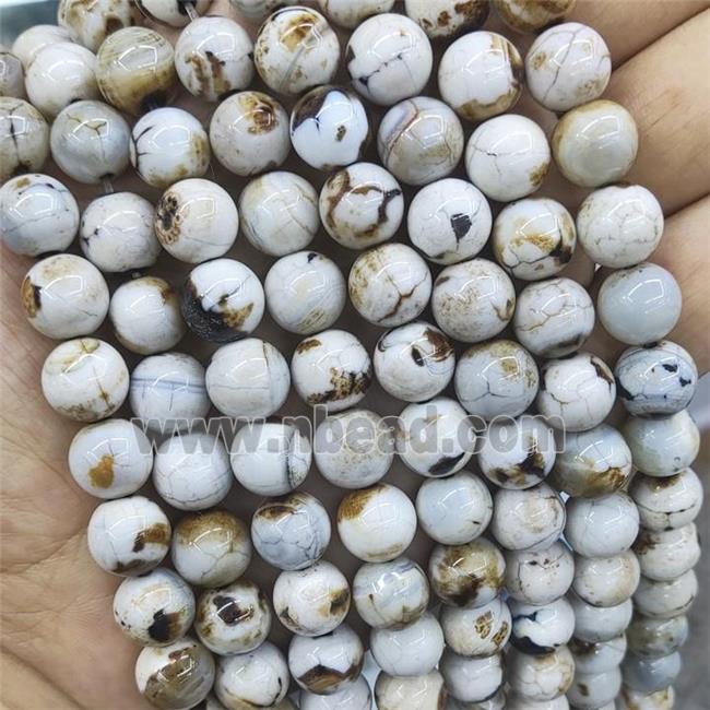round Fire Agate Beads, white