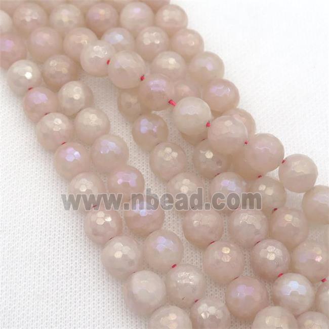 round Rose Quartz Beads, faceted, electroplated