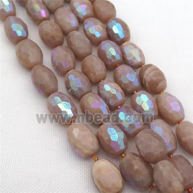 peach MoonStone Beads, faceted barrel, electroplated
