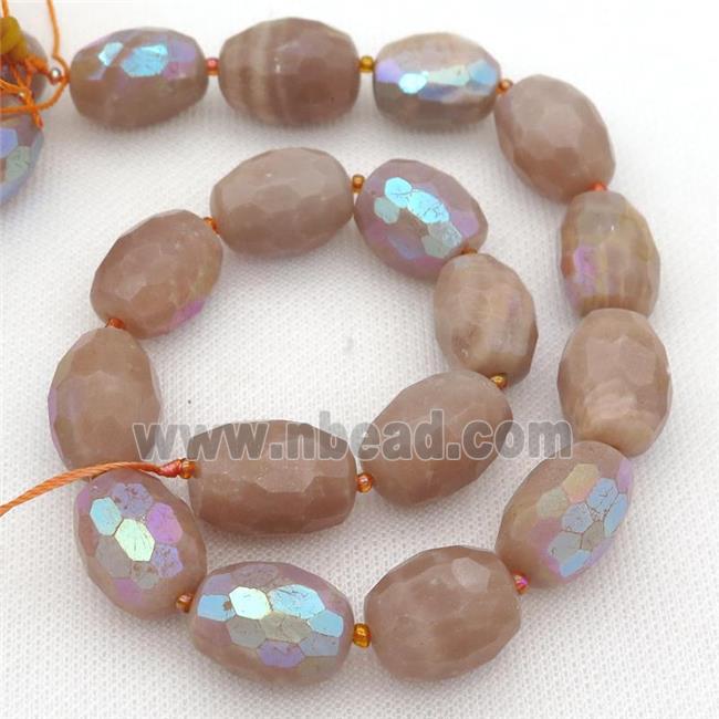 peach MoonStone Beads, faceted barrel, electroplated