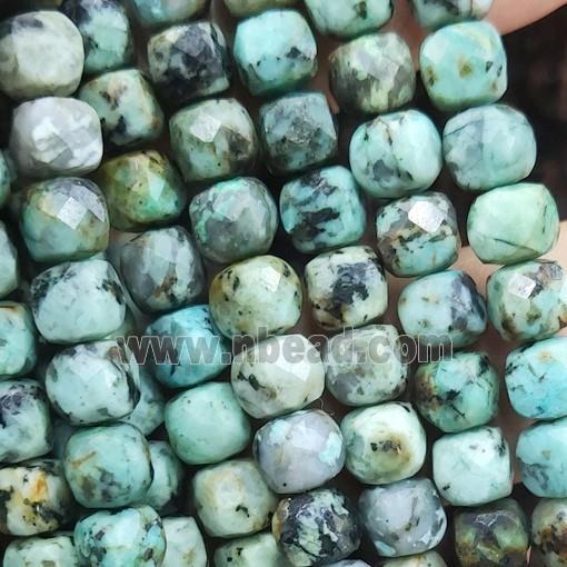 African Turquoise Beads, green, faceted cube