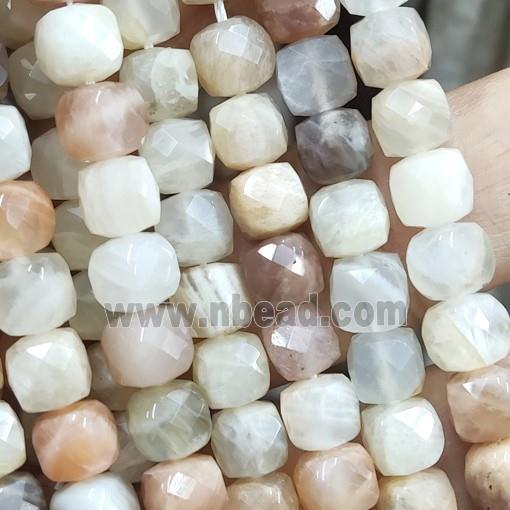 MoonStone Beads, faceted cube, B-grade