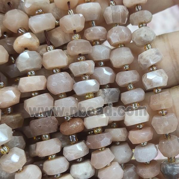 peach MoonStone Beads, faceted rondelle