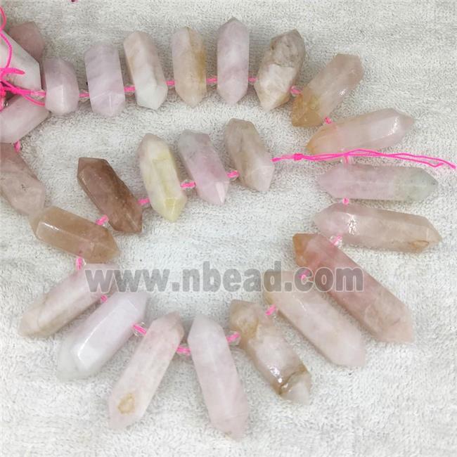 pink Morganite bullet beads, top-drilled