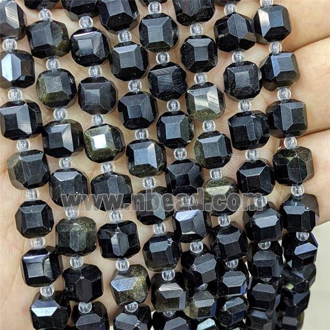 Obsidian Beads, faceted cube