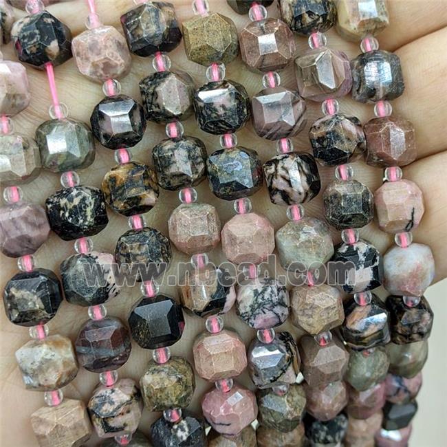 Rhodonite Beads, pink, faceted cube