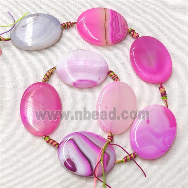 Stripe Agate Oval Beads, hotpink