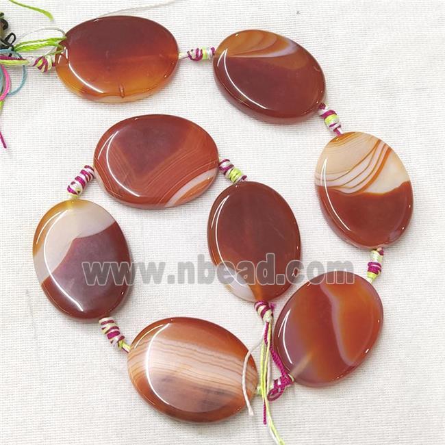 Stripe Agate Oval Beads, red