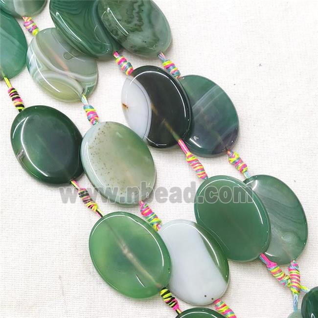 Stripe Agate Oval Beads, green