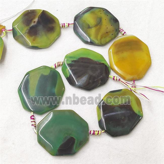natural Agate Octagon Beads, green dye
