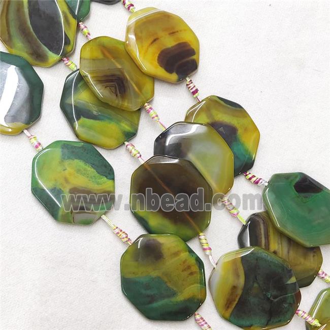 natural Agate Octagon Beads, green dye