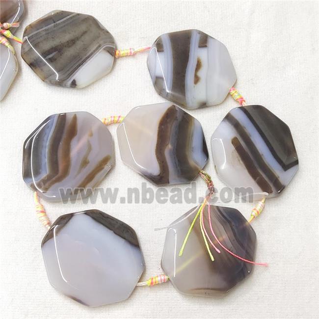 natural Agate Octagon Beads, white black