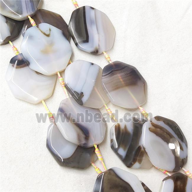 natural Agate Octagon Beads, white black