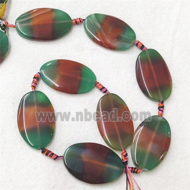 natural Agate Oval Beads, green red
