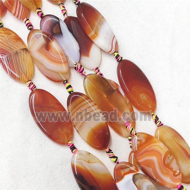 stripe Agate Oval Beads, red