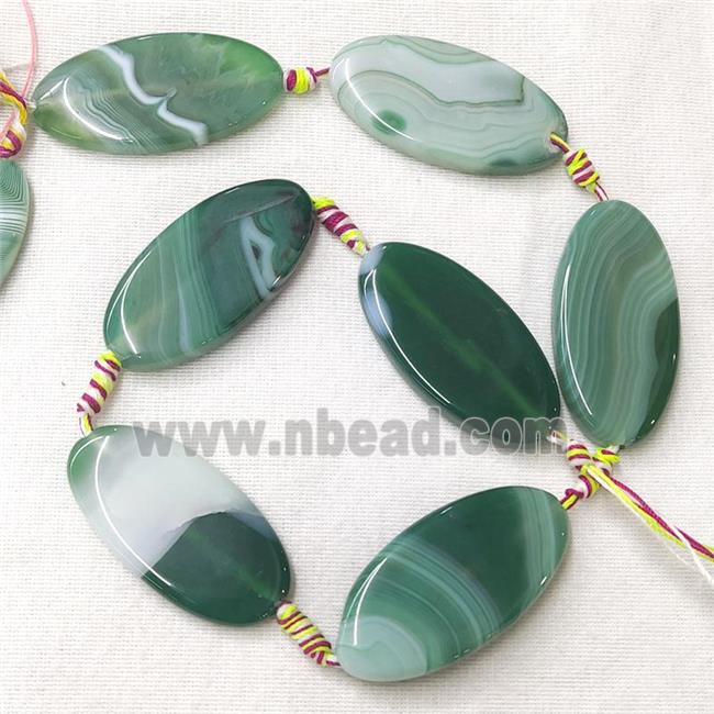 stripe Agate Oval Beads, green dye