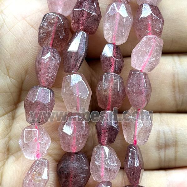 pink Strawberry Quartz beads, faceted freeform