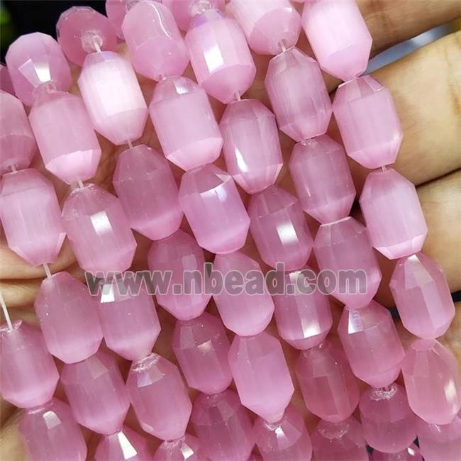 pink Cat eye stone barrel beads, faceted