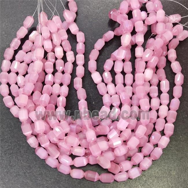 pink Cat eye stone barrel beads, faceted