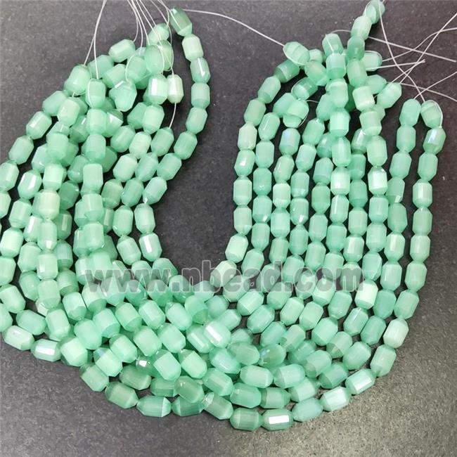 green Cat eye stone barrel beads, faceted