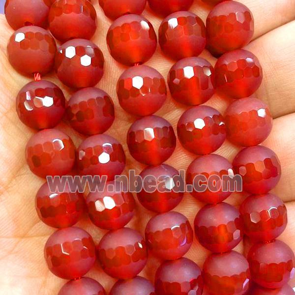 red Agate beads, faceted round, matte