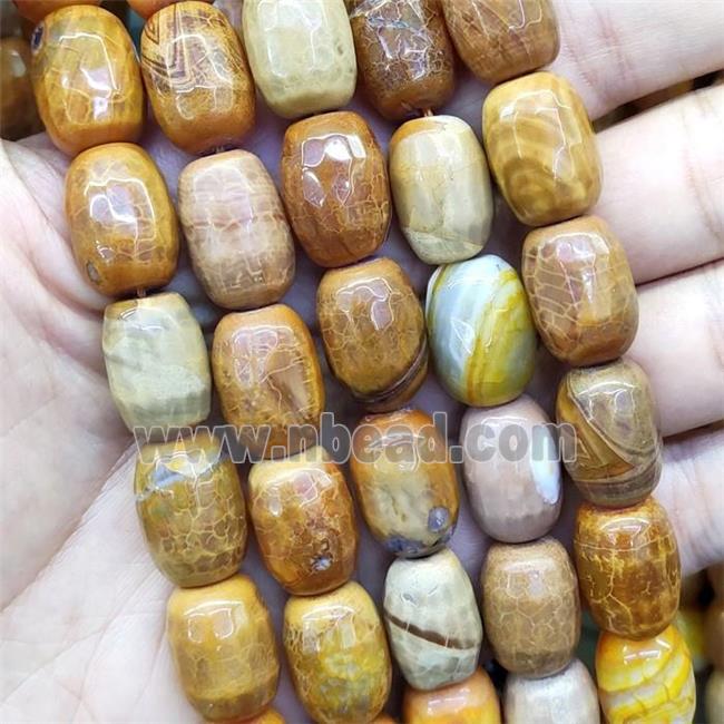 brown Fired Agate Beads, faceted barrel