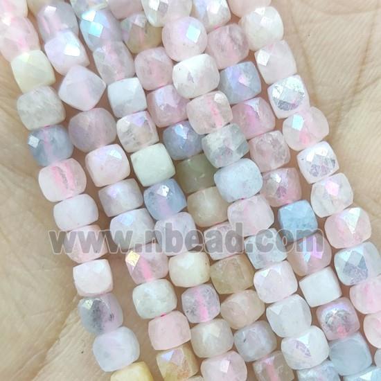 Morganite cube Beads, electroplated