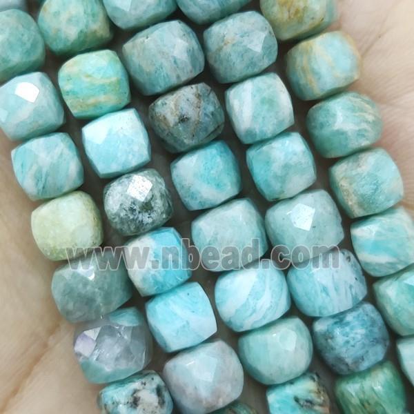 green Amazonite Beads, faceted cube
