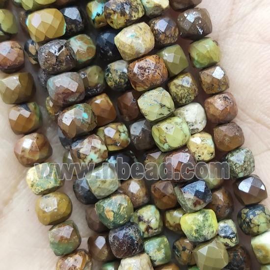 natural Turquoise Beads, faceted cube, brown