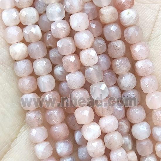 peach Moonstone Beads, faceted cube