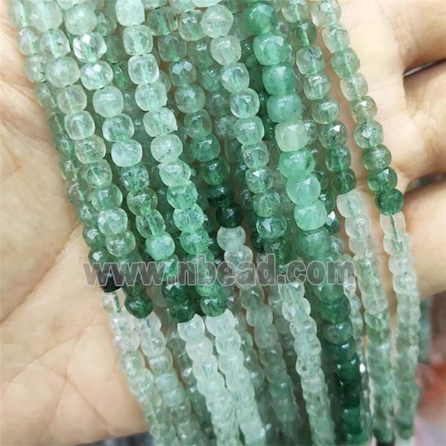 green Strawberry Quartz Beads, faceted cube