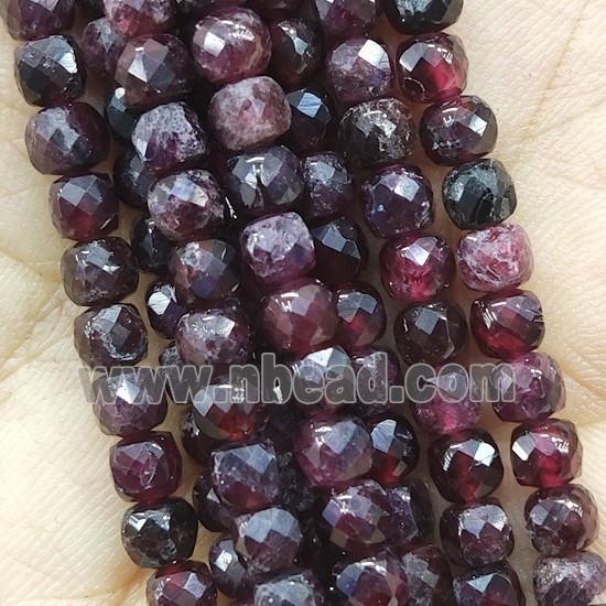 red Garnet Beads, faceted cube